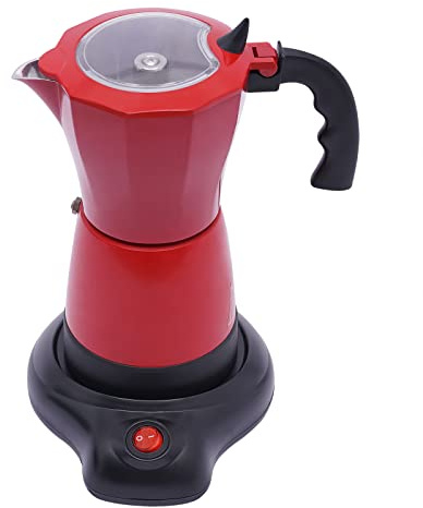 SABUIDDS Herdplatten Espressomaschine mit Elektrische Heizplatte Espressokocher für Induktion Herd Espresso-Kaffeemaschine aus Aluminiumlegierung, Moka-Kanne 6 Tassen Kaffee, Rot