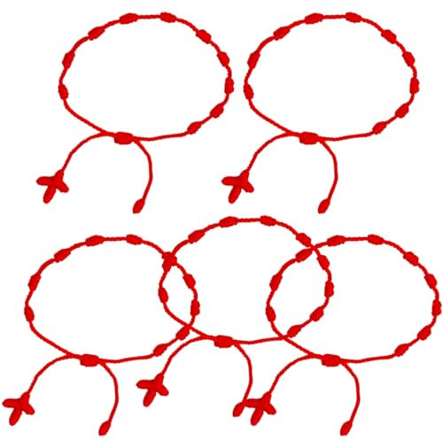 Rotes Armband Kabbala, Rotes Armband für Damen Herren, 7 Knoten Rote Armbänder, Kabbalah Armband, Armbänder für Paare Familie Rotes Kordelarmband Verstellbares Armband,Schutz vor bösen Augen,5 Stück