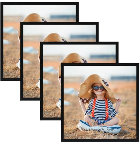 EXYGLO 4er Set Bilderrahmen 30x30 Schwarz - Quadratisch Fotorahmen mit Passepartout für 20x20 Fotos und Bilder - Rahmen Collage für Wohnzimmer, Schlafzimmer und Büro - Wand- oder Tischaufsteller