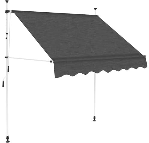 CLALER Klemmmarkise 400 cm breit mit Handkurbel Balkon, Balkonmarkise ohne Bohren, UV-beständig höhenverstellbar wasserabweisend, Sonnenschutz, Terrassenüberdachung, einfache Montage, Anthrazit