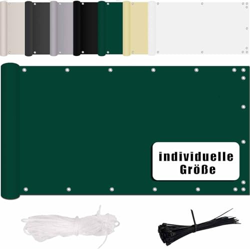 MENGH Balkon Sichtschutz Ohne Bohren Wind-und UV-Schutz, 160g/m², Mit Montagezubehör, 100% Polyester, für Balkon geländer,Terrasse & Garten - Grün 60x1100cm