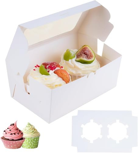 Sivaopa 2 Hole Cupcake Boxes, Paper Cake Boxes with Window, Cupcake Carrier with Adjustable Inserts, White Bakery Cake Box Holder Cupcake Containers for Cookies, Muffins, Pastries and Donuts-10 Pack