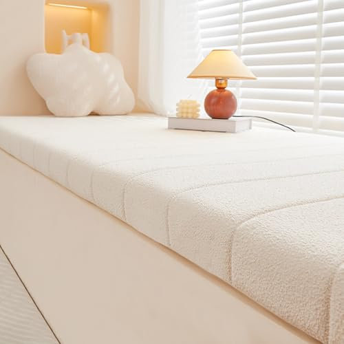 AmphaDeco Bankkissen Bankauflage Wasserfest, Teddy Plüsch rutschfeste Sitzkissen Sitzpolster Bank Mit Reißverschluss für Fensterbank Innen Schuhwechselhocker,Weiß,120 * 40CM