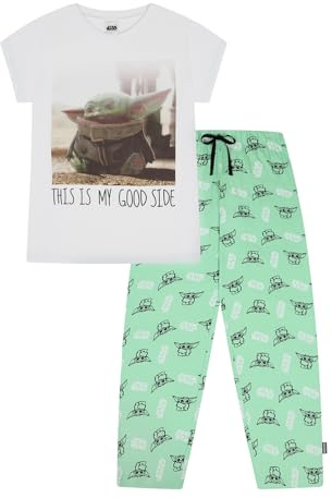 Star Wars Damen The Mandalorian Langes Baby Yoda Pyjama-Set Damen-Schlafanzug, weiß, 16-18