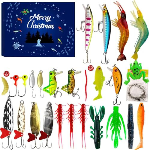 Weihnachts-Adventsangeln, Weihnachts-Countdown 24 Tage, 3D-Angelset für Erwachsene, Männer, Teenager, Jungen, Weihnachtsüberraschungsgeschenk B Klz407 (Dark Blue, 33x25x4cm)