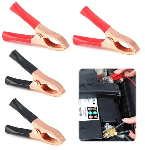 4 Pcs Crocodile Clips for Car Battery Charger, 70mm Battery Clamps Heavy Duty Pure Copper 30A Crocodile Clamps Car Battery Alligator Clips Insulated Jump Lead Clamps for Car Auto (Red/Black)