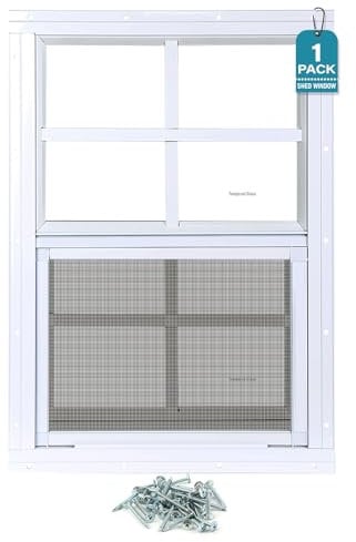 Melkus Schuppenfenster, 30,5 x 45,7 cm, bündig montiert, Haushaltsfenster mit gehärtetem Glas und Bildschirm, Schiebefenster für Hühnerstall, Schuppen, Garage, Spielhaus, Scheune, Gewächshaus, Weiß, 1