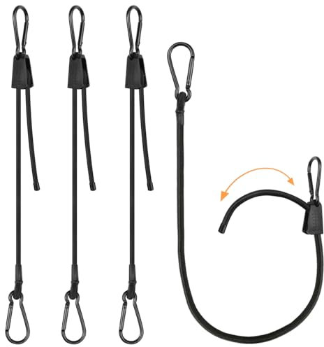 Lot de 4 tendeurs en caoutchouc réglables avec mousqueton, extenseur avec crochets, 100 cm, extra solides, pour voile d'ombrage, jardin, bâche, voiture, vélo et activités de plein air