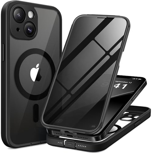 BERFY for iPhone 13 Case, Compatible with Magsafe, Black | Built-in Privacy Screen Protector, Full Camera Protection, Shockproof Full Body Magnetic Clear Phone Case 6.1