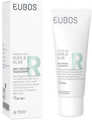 EUBOS | KÜHL & KLAR | ANTI-RÖTUNG TAGESCREME LSF 50+ – Vegane Tagespflege bei Rosacea & Couperose | Mit Grünpigmenten & Phyto-Komplex | Beruhigt gerötete Haut | UV-Schutz & Zellschutz | 40ml