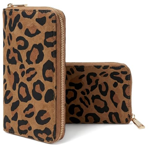MillyMilk® Savana Large – Großer Leo Portemonnaie & Geldbeutel für Damen – Geräumige Geldbörse im Leopard Design in Wildlederoptik Animal Print – Stilvolle Clutch Wallet (Leo BRAUN)