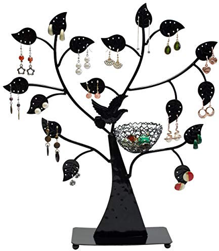 LAUBLUST Schmuckständer im Schmuckbaum Design - ca. 43x39x8 cm, Schwarz - Dekorativer Metall Schmuck-Halter Ornament Blätter & Ring-Nest | Schmuck-Aufbewahrung | Ohrring-Ständer | Ketten-Halter