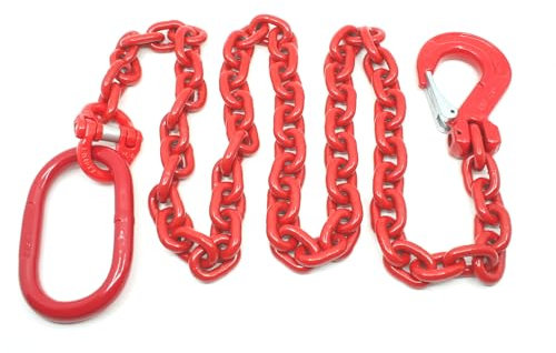 Joma-Tech | Forstkette rund | Gliedstärke: 8 m | Länge: 5 m | Aufhängeglied und Schlupfhaken mit Falle | Rückekette für Forstarbeiten & Holzrückung | Rot