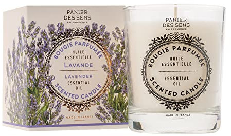 Panier des Sens - Duftkerze Lavendel Entspannend - Kerzen Aromatherapie - Deko-Kerze im Glas - Blumenduft - Natürliche und langlebige Kerze Made in France - pflanzliches Wachs - 180g