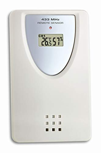 TFA Dostmann Thermo-Hygro-Sender, 30.3195, Ersatzsender für TFA Funkstationen 30.3049 | 35.1152, zur Klimakontrolle, mit Display, weiß