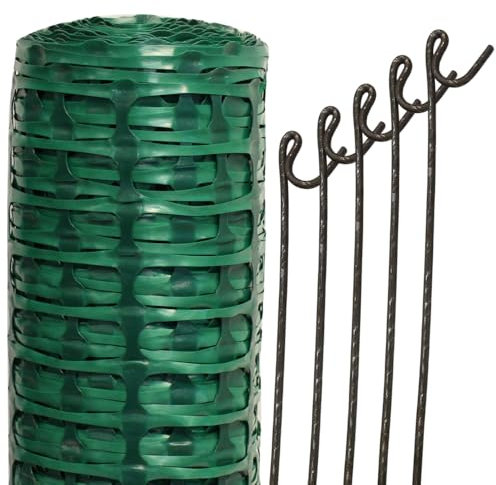 Suregreen Barrier Fencing Mesh + 5 Steel Fencing Pins | 1m x 15m | Green | 80g/m² | 1.2kg | Light Duty, High Density, Reusable, Recycled Plastic, Temporary Barrier Fencing