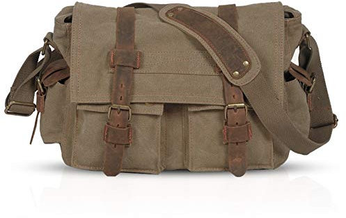 FANDARE Unisex Umhängetasche Schultertasche Segeltuch Laptoprucksäcke für 14 Zoll Laptop Kuriertasche Herren Damen Crossbody Messenger Bag Reise Schule Hochschule Arbeit Outdoor Schulranzen Hellbraun