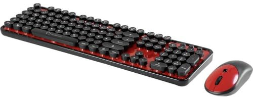 Renkforce RF-DS-Retro Funk Tastatur, Maus-Set Deutsch, QWERTZ Schwarz, Rot