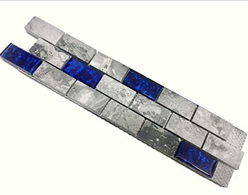 Blau Glas und grau natur Marmor Subway Tile Badezimmer und Küche Duett NB03 1 Sample (3 x 4 Inches) Gray and Blue