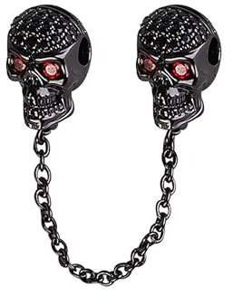 GNOCE Sicherheitskette Skull Charm Anhänger 925 Sterling Silber Bead Charms mit Zirkonia Charm Schmuck für alle Armbänder Halsketten Geschenke Bijouterie für Tierliebhaber Damen Mädchen Baby (Schwarz)