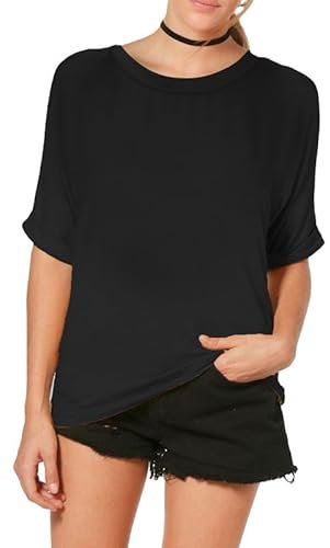Re Tech UK - Soft Oversized T Shirts for Women UK | Casual Loose Fit Round Neck Tee | Lightweight Oversized Gym T Shirts for Women | Perfect for Warm Weather & Year Round Layering (16-18, Black)