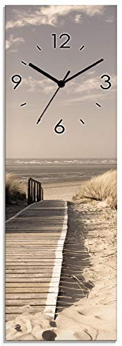 ARTLAND Wanddeko Wanduhr ohne Tickgeräusche Glas Funkuhr 20x60 cm Rechteckig Lautlos Strand Meer Nordsee Düne Urlaub Maritim S7NG