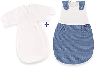 Träumeland S0103753 Babyschlafsack-SET LIEBMICH - Außenschlafsack mit doppelt reguliererbarer Belüftung und passenden Innensäcken Größe 56 + Größe 62, blau