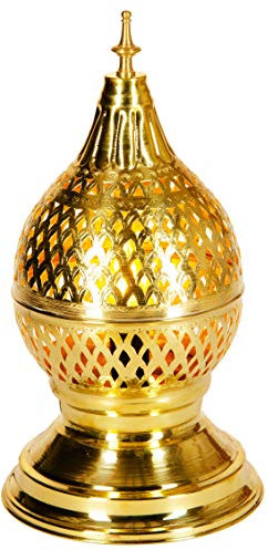 Orientalische Messing Tischlampe Lampe Ishrat 34cm in Gold | Marokkanische Tischlampen klein Lampenschirm goldfarben | kleine Nachttischlampe modern für Vintage Retro & Landhaus Stil Design