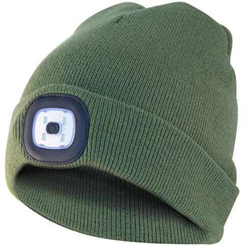 Velamp Unisex Lighthouse Kappe Mit LED-Frontleuchte, 100 Lumen, Wiederaufladbar, Waschbar. Zum Campen, Joggen, Arbeiten, Militär-Grün, 30 EU