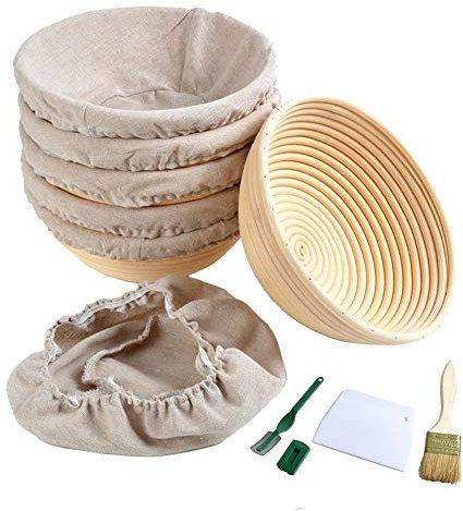 6 Small Bread Proofing Baskets with Dough Scraper, Sourdough Proofing Basket Set Baguette Proofing Proving Baskets for Artisan & Home Bakers