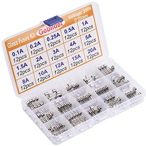 Gebildet 15 Valores 180pcs 5×20mm 250V Fusibles de Tubo de Vidrio Juego de Surtido(0.1A/0.2A/0.25A/0.5A/1A/1.5A/2A/3A/4A/5A/8A/10A/12A/15A/20A,Cada 10pcs)