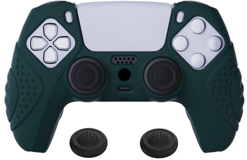 eXtremeRate PlayVital Protection Manette pour ps5 Coque,Housse Silicone avec Capuchon Joystick pour ps5 Controller Accessoire Cover Skin Antidérapante-Vert,Édition Guardian