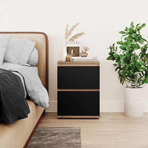 URBNLIVING 2 Drawer Wooden Bedroom Bedside Cabinet No Handle Storage Nightstand Side Table