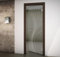 Porta interna a battente in vetro trasparente e disegno sabbiato con Telaio Bianco e Serratura 90x210 Spingere a Destra