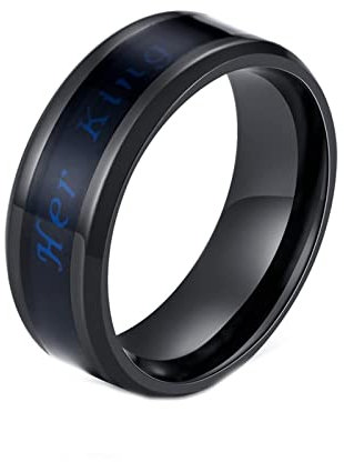 Herrenring Edelstahl Schwarz, Edelstahlring 8MM her King Ring Männer Personalisiert, Her King Größe 62 (19.7)