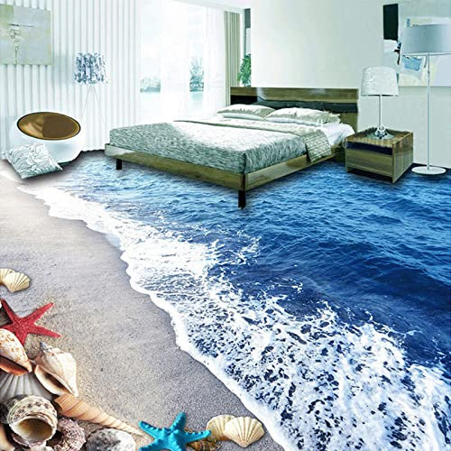 Benutzerdefinierte Bodentapete 3D Strand Sand Muscheln Wohnzimmer Schlafzimmer Badezimmer Boden PVC Selbstklebende wasserdichte Tapete, 250 cm x 175 cm