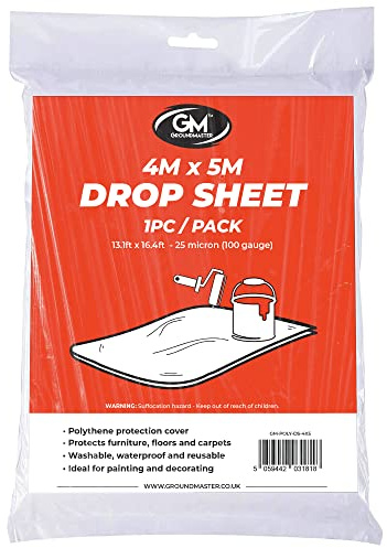 Large Plastic Drop Dust Sheet - 4m x 5m Dust Sheets for Decorating - Durable Protective Cover for DIY Painting - Floor Covering for Home Improvement