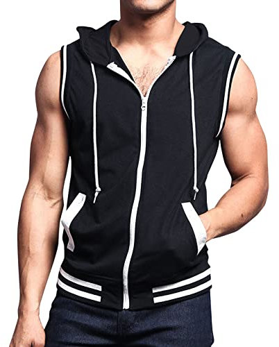 Beokeuioe Herren T-Shirt V-Ausschnitt Kurze Ärmel Männer Casual Frühling Sommer ärmelloses T-Shirt mit Kapuze Tanktops Bluse mit Taschen Party Tank Top Herren