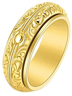 Mesnt Ringe Herren Vintage, Anti-Stress-Fidget-Ring Mit Vintage-Muster Gold Größe 60 (19.1)