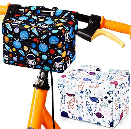 2 Stück Fahrradkorb Kinder Fahrradtasche Fahrradkorb Fahrrad Lenkertasche Frontfahrrad Zubehör für Kinder Mädchen Jungen für Dreirad Laufrad Roller Kinderwagen Rollstuhl (weiß und blau, Sternenhimmel)