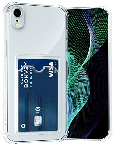 AKABEILA Hülle für iPhone X/XS Schutzhülle mit Kartenfach Transparent Silikon TPU Handyhülle Dünn Weiche Stoßfest Flexibel Handy Tasche Bumper Brieftasche Case Cover 5.8