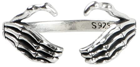 Ayoiow Ringe Damen 925, Damenring Verstellbar Totenkopf Finger Liebe Ring Silber