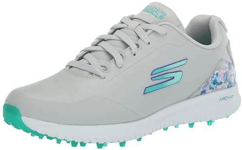 Skechers Women's Max Arch Fit Golf Shoe Sneaker, Gray Floral Waterproof, 8