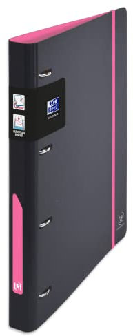 OXFORD European Binder For Students Ringordner, A4, Rücken 30 mm, 4 D-Ringe, Einband aus expandiertem Polypropylen, zweifarbig, Schwarz/Rosa