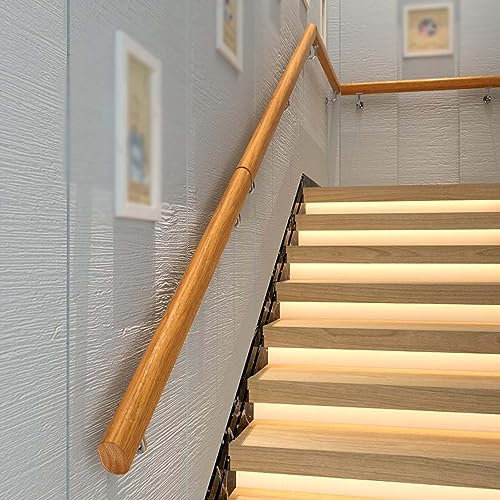 SRHIMEOS Handrail for Stairs, Wooden Handrails, Non-Slip Stair Railing, Barrier-Free Staircase Grab Bar for Elderly, Stair Handrails Wall Mounted, for Indoor Stairs (7ft/210cm)