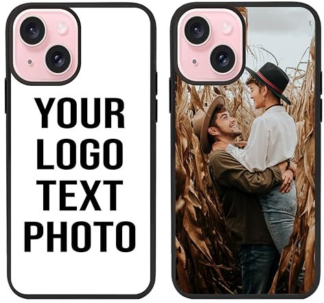 EKAM Personalised Phone Case For iPhone 15, Personalised Image/Picture/Photo Custom Design PC + Soft TPU Rubber Phone Case for iPhone 15-6.1 Inch Black