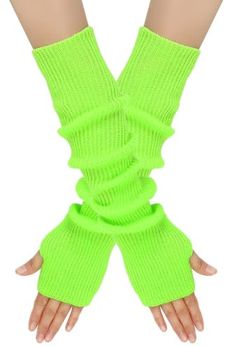 Wambere Damen Mädche Winter Fingerlose Armstulpen Langarm Fäustlinge Handschuhe Feinstrick lang Handwärmer Stulpen,Warm Strick Handschuhe Pluswärmer Strickhandschuhe,Grün