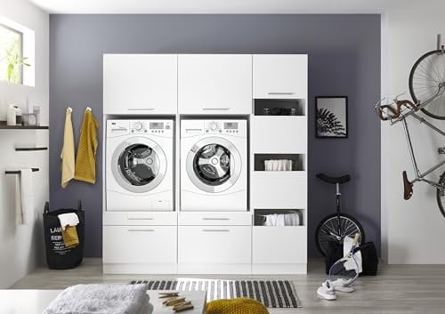 respekta Waschmaschinenschrank Trockner Schrank Wäscheschrank 185 cm Weiß Clara, HWRSET12