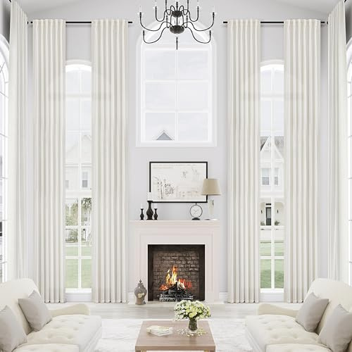 Elfenbeinfarbene 335 cm Leinen-Vorhänge für hohe Decken Wohnzimmer Privatsphäre Extra Lange Schlaufen Creme Halbtransparente Vorhang-Gardinen für Schlafzimmer Hotel Loft Hohe Fenster Schiebetür 11 FT