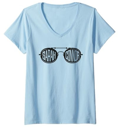 Damen Terminator 2 Goggle Sonnenbrille Sarah Connor T-Shirt mit V-Ausschnitt